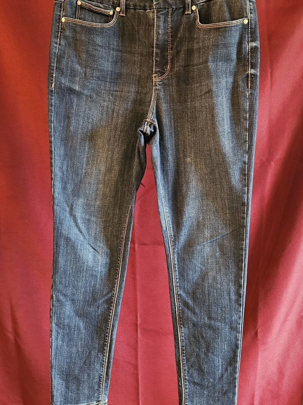Women's Seven7 Dark Wash Tummyless High Rise Skinny Jeans - Blue - Picture 2 of 8